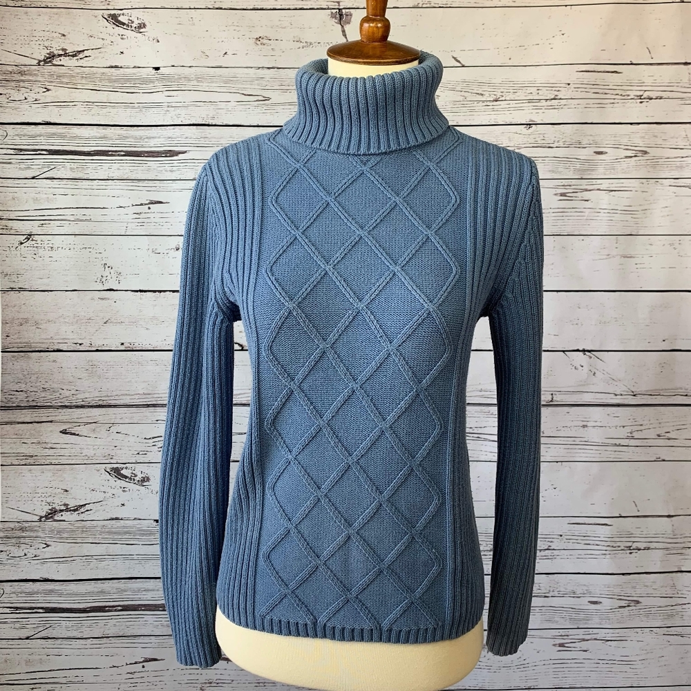 Petite Sophisticate Turtleneck Blue Sweater Sz M